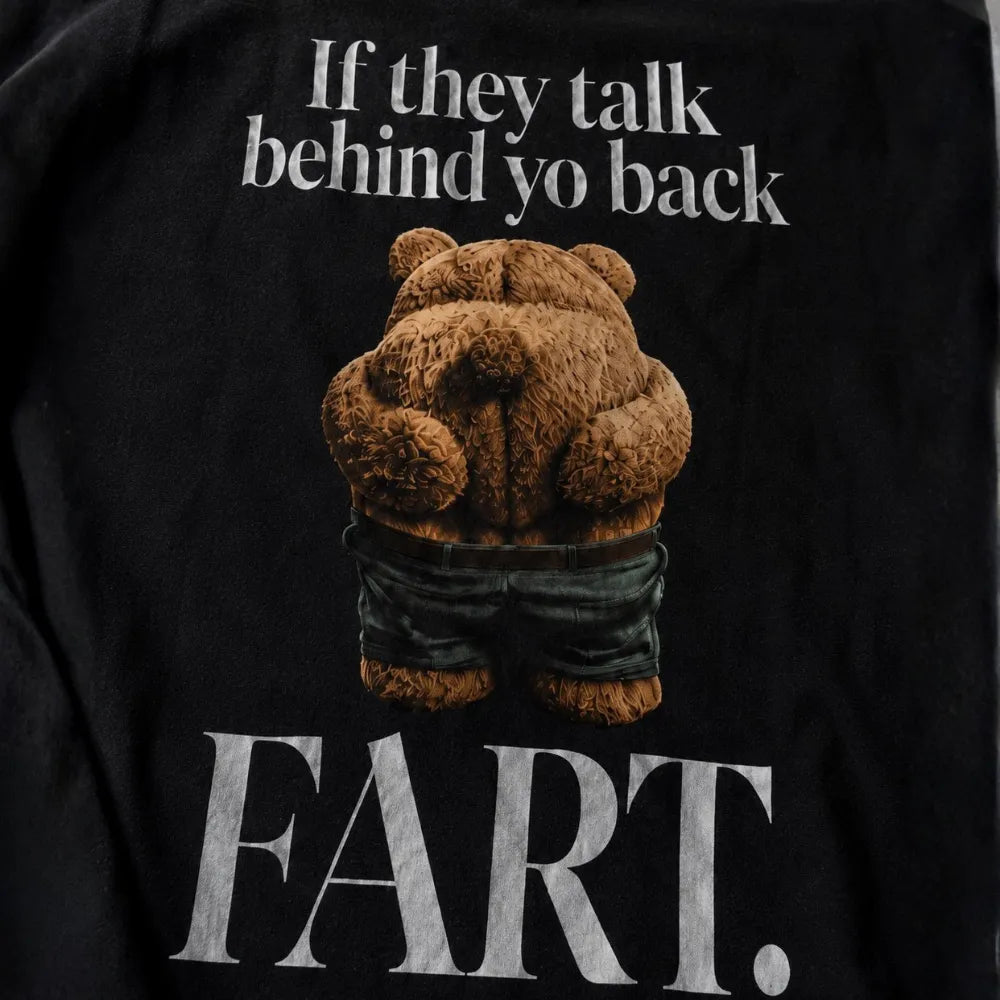 Talk Behind Yo Back Teddy! Oversized Terry Black T-Shirt