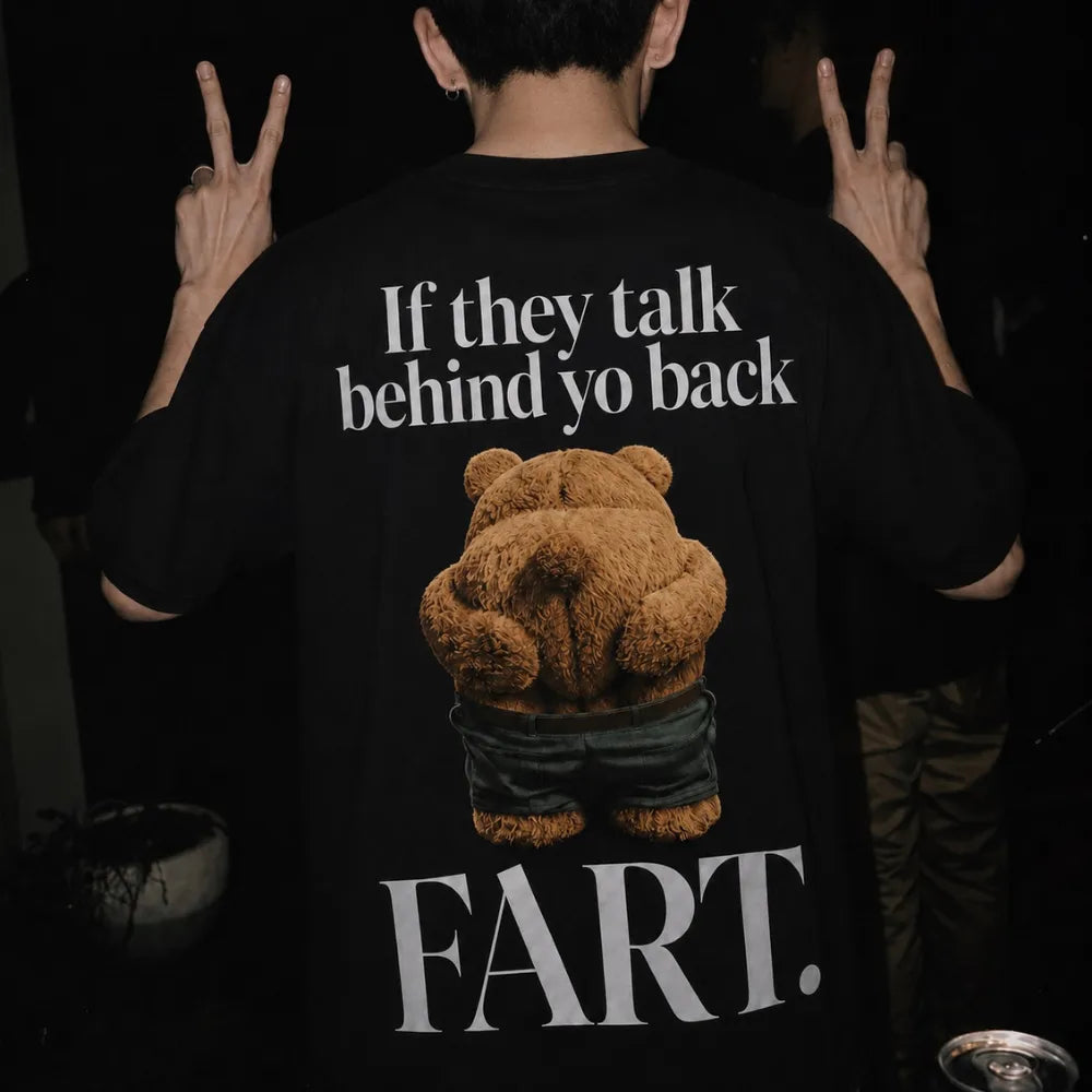 Talk Behind Yo Back Teddy! Oversized Terry Black T-Shirt