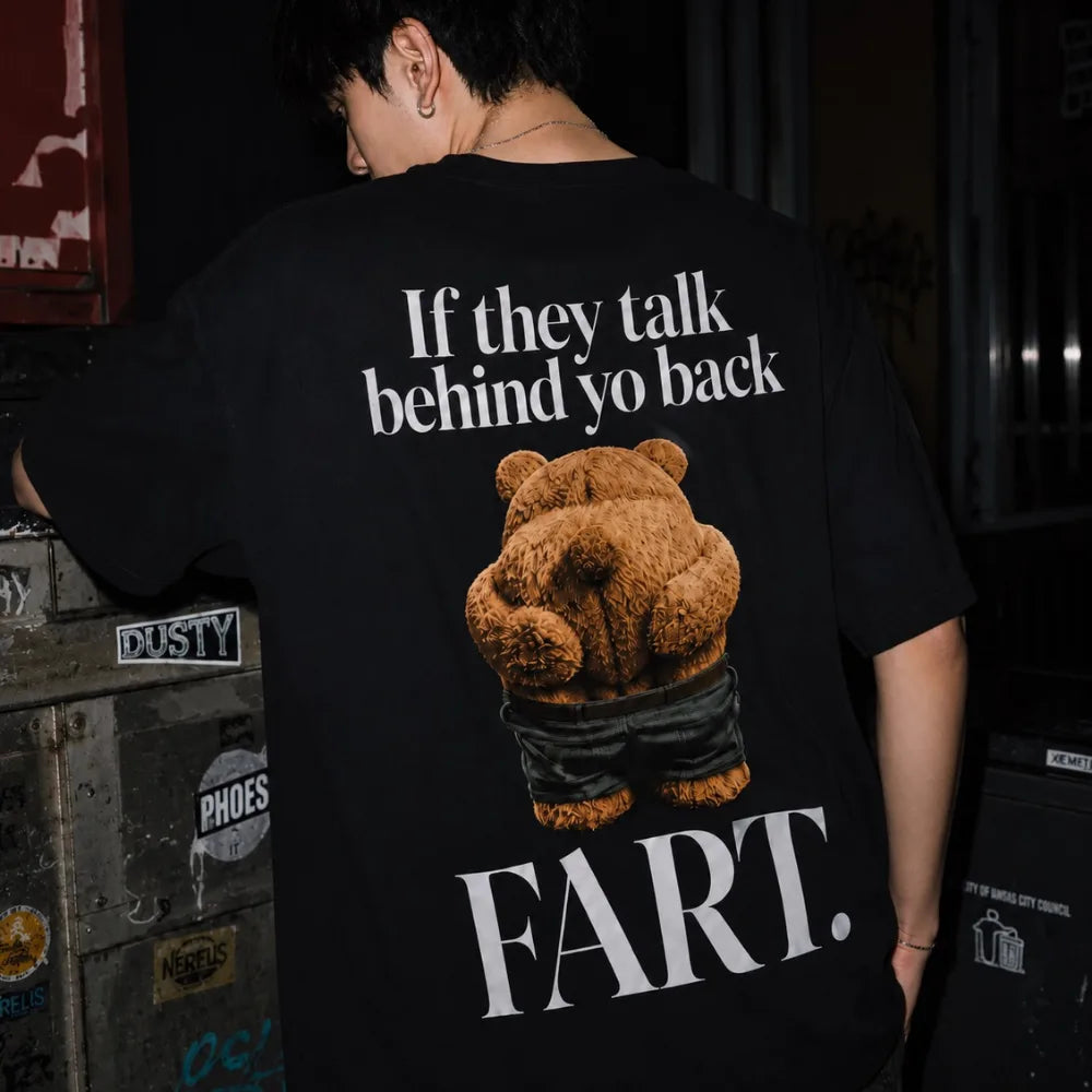 Talk Behind Yo Back Teddy! Oversized Terry Black T-Shirt