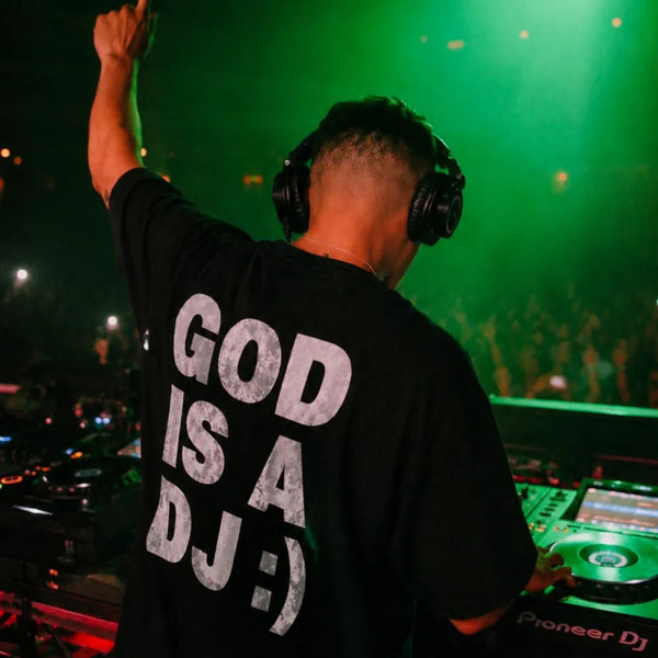 GOD IS A DJ :) Oversized Terry Black T-Shirt