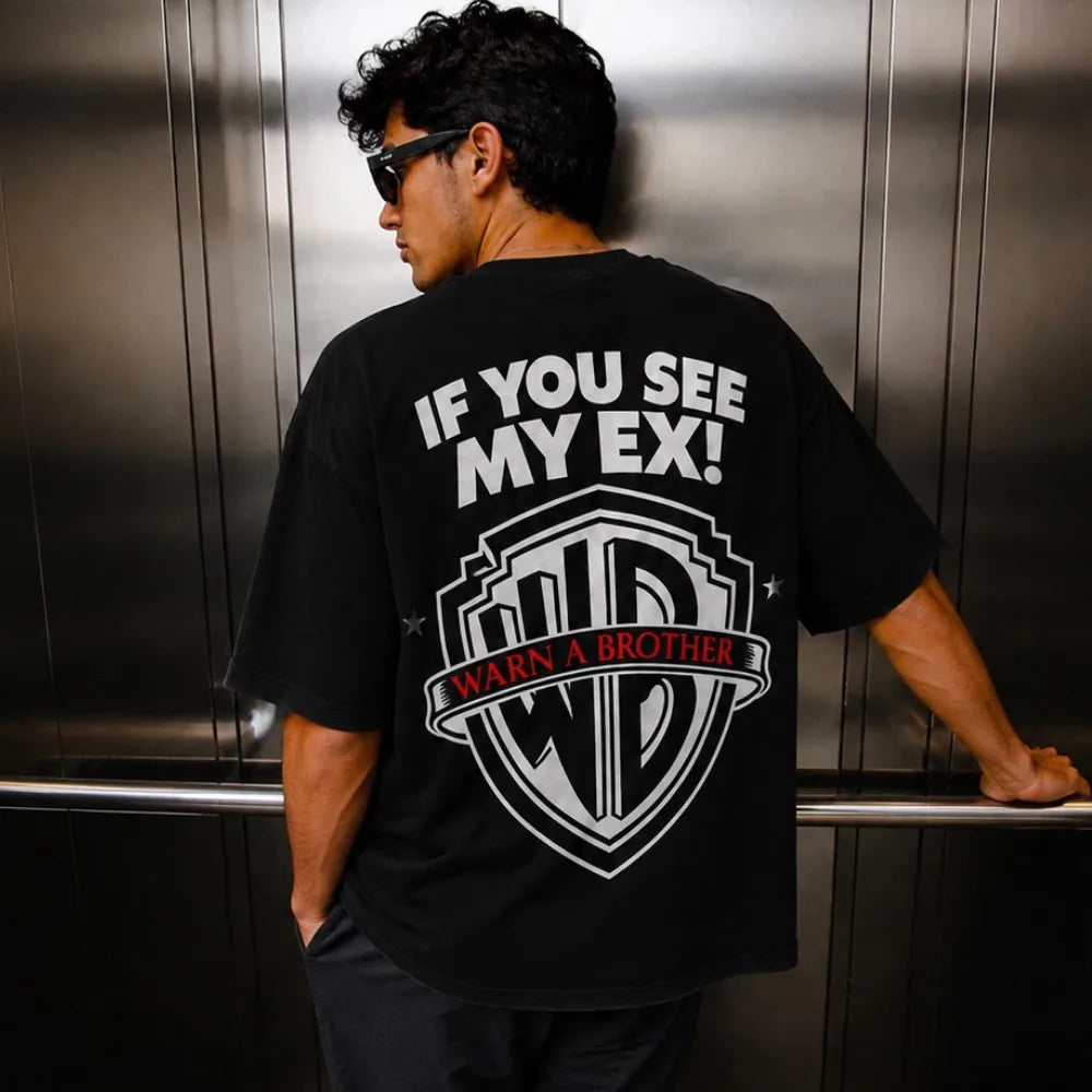 Warn A Brother Oversized Terry Black T-Shirt