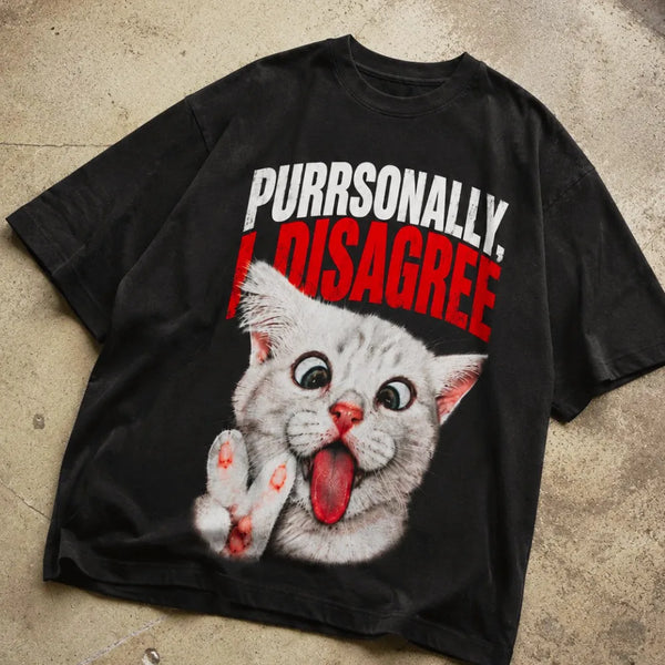 Purrsonally I Disagree! Cat Oversized Terry Black T-Shirt