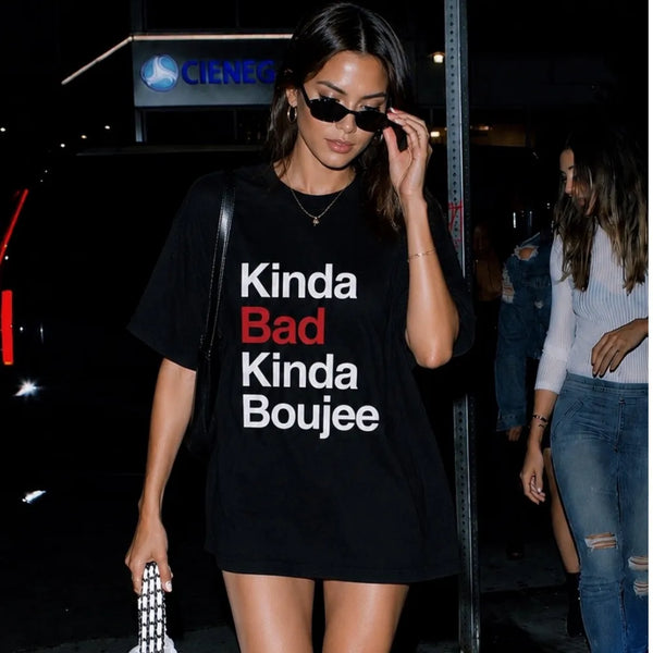 Kinda Bad Kinda Boujee! Oversized Terry Black T-Shirt