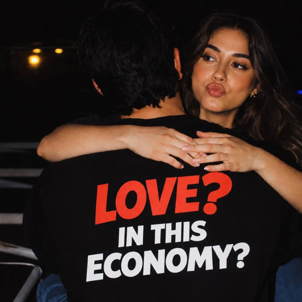 Love In This Economy Oversized Terry Black T-Shirt