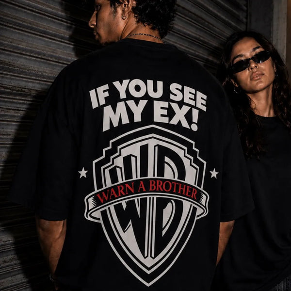 Warn A Brother Oversized Terry Black T-Shirt