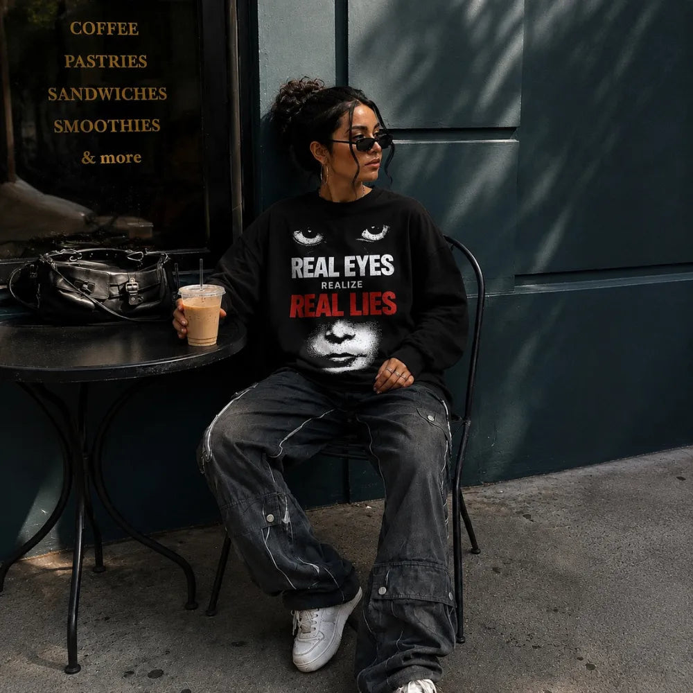 Real Eyes Realize Real Lies Black Sweatshirt
