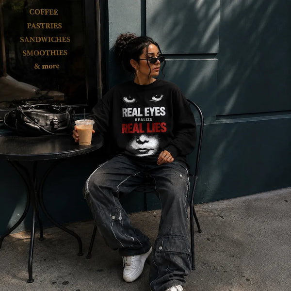 Real Eyes Realize Real Lies Black Sweatshirt