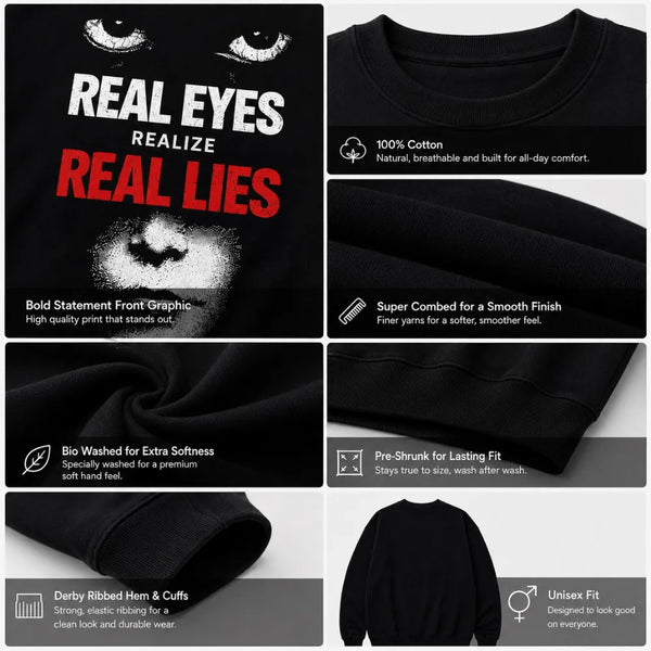 Real Eyes Realize Real Lies Black Sweatshirt