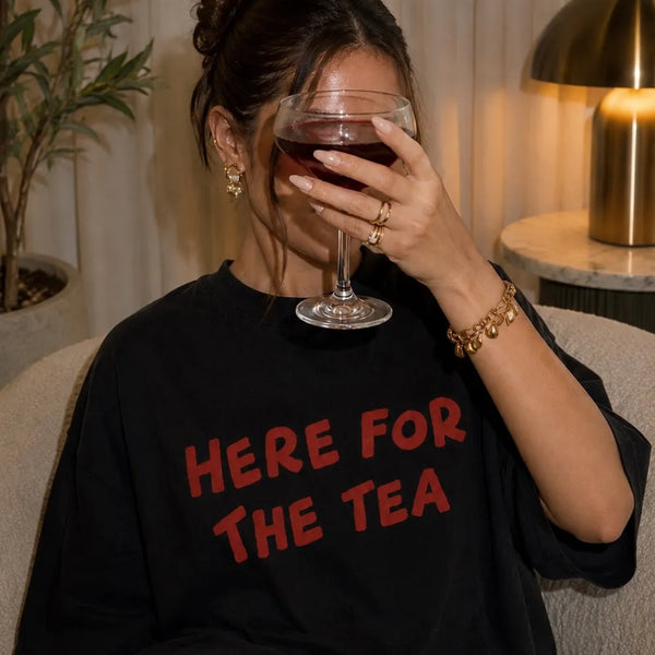 Here For The Tea! Oversized Terry Black T-Shirt
