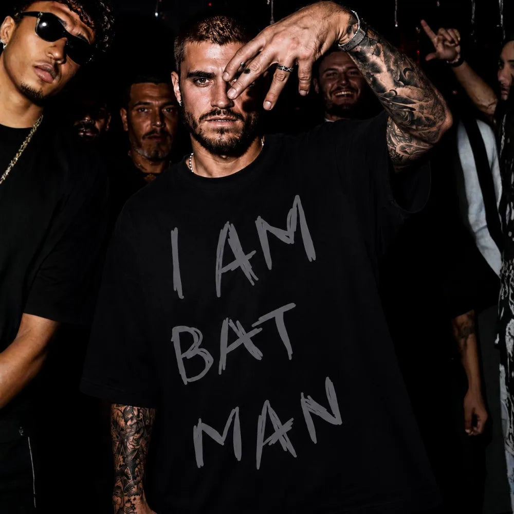 I AM BATMAN! Oversized Terry Black T-Shirt