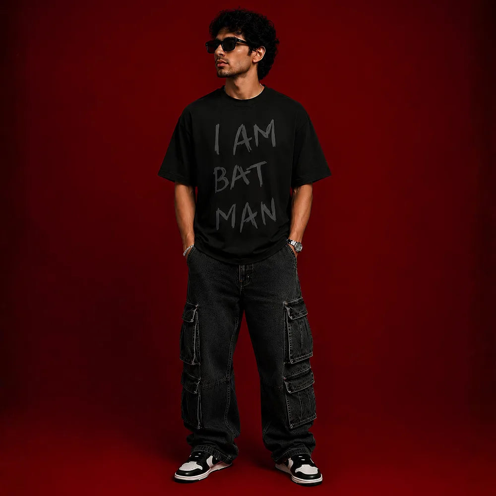 I AM BATMAN! Oversized Terry Black T-Shirt