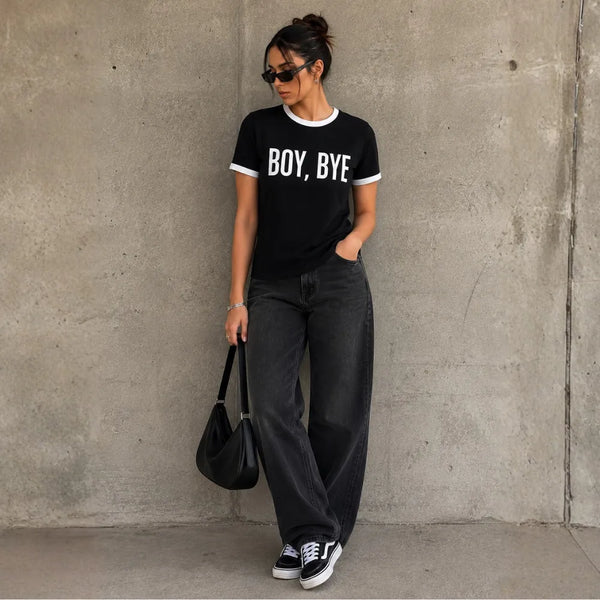 Boy, Bye! Black White Ringer T-shirt