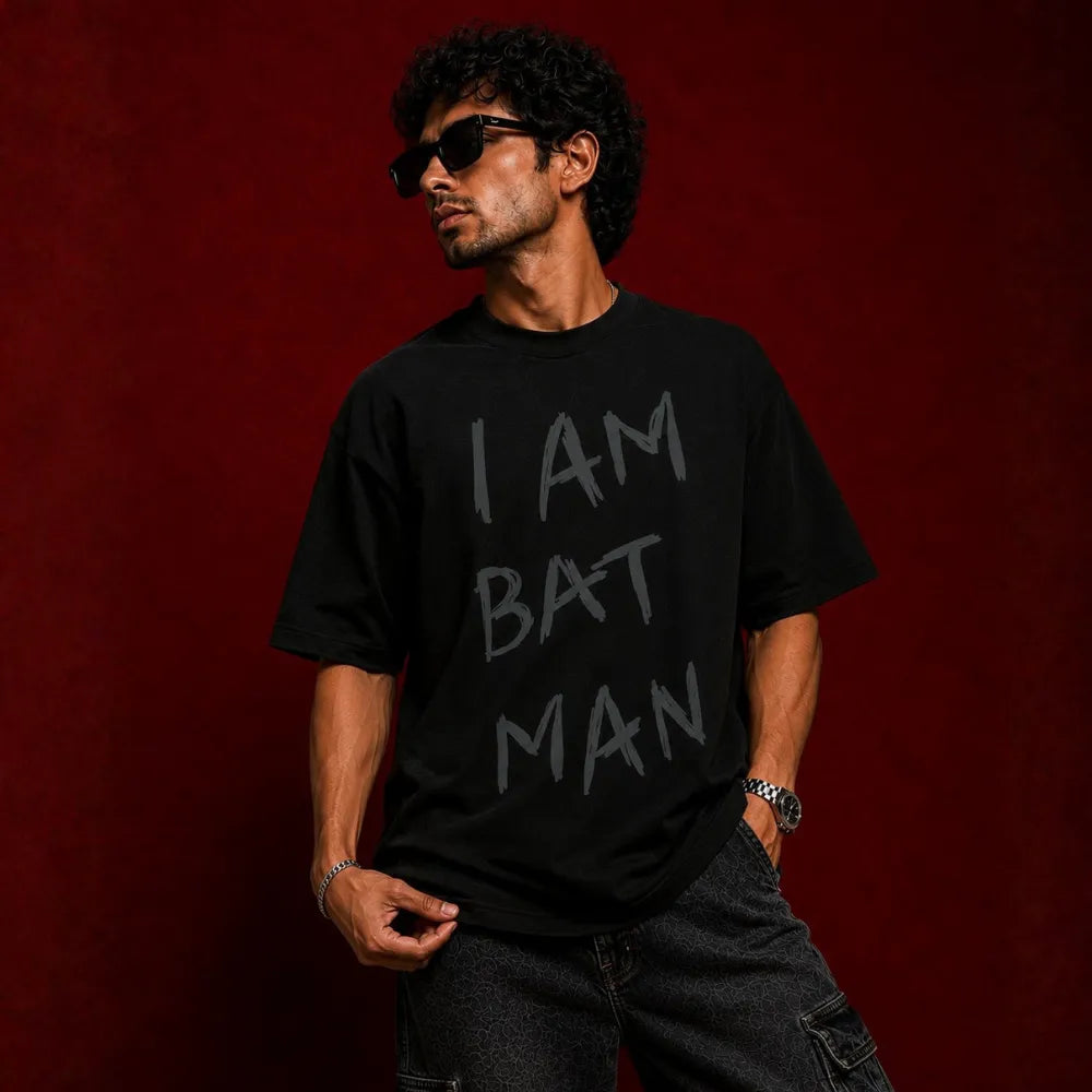 I AM BATMAN! Oversized Terry Black T-Shirt