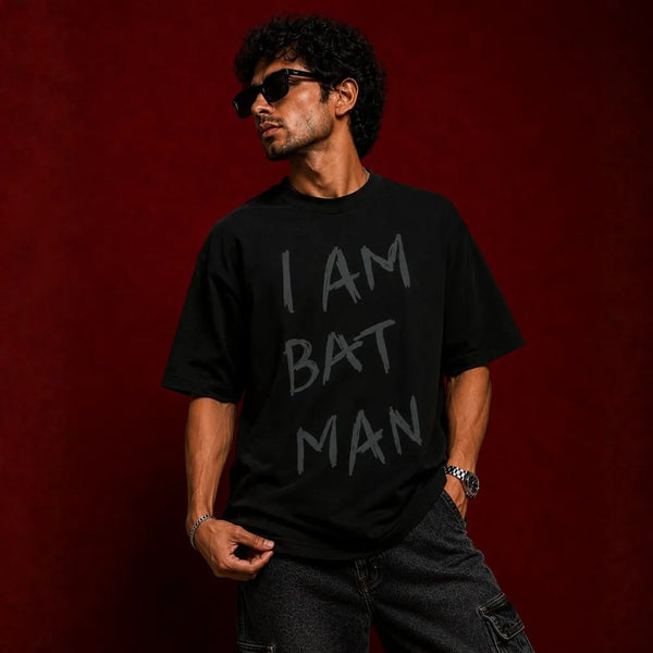 I AM BATMAN! Oversized Terry Black T-Shirt