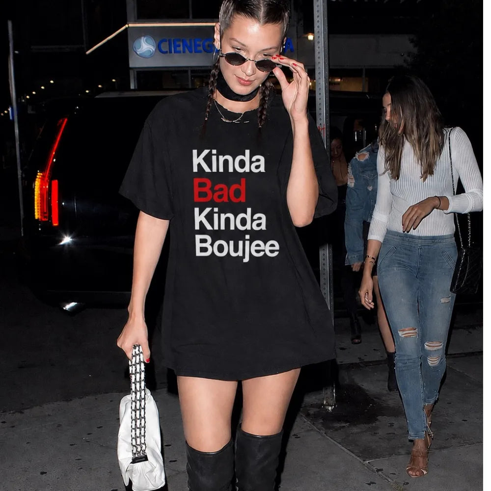 Kinda Bad Kinda Boujee! Oversized Terry Black T-Shirt