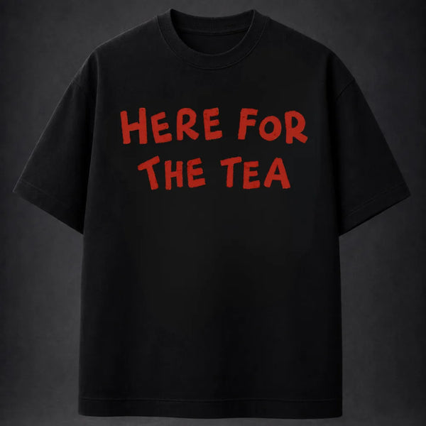 Here For The Tea! Oversized Terry Black T-Shirt