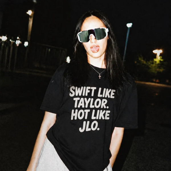 Swift Like Taylor Hot Like JLo! Oversized Terry Black T-Shirt