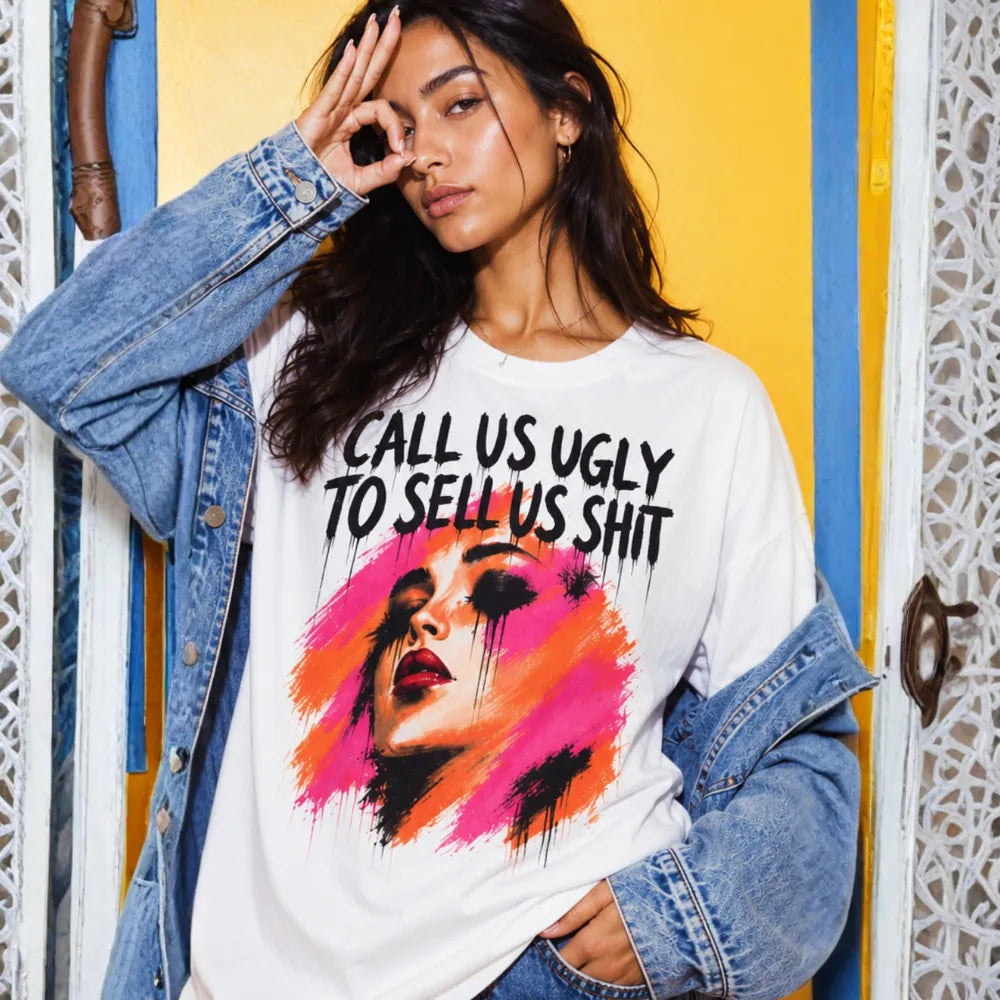 Call Us Ugly! Oversized White T-Shirt