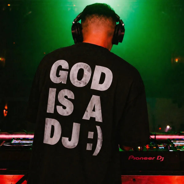 GOD IS A DJ :) Oversized Terry Black T-Shirt