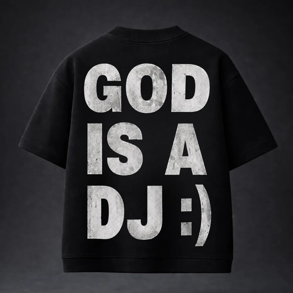 GOD IS A DJ :) Oversized Terry Black T-Shirt