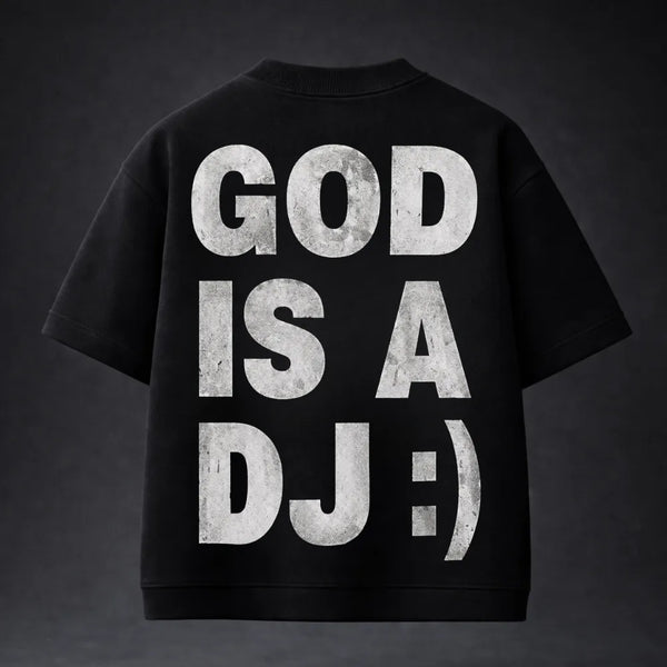 GOD IS A DJ :) Oversized Terry Black T-Shirt