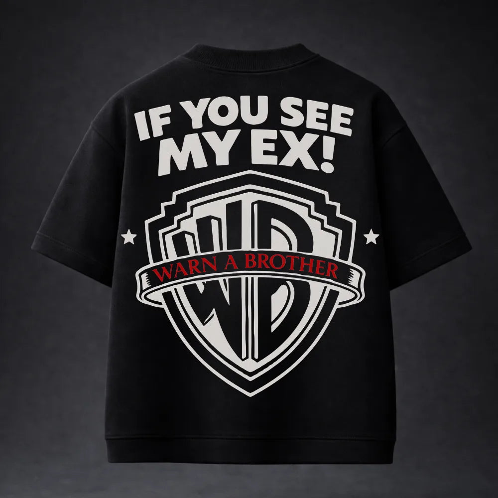 Warn A Brother Oversized Terry Black T-Shirt