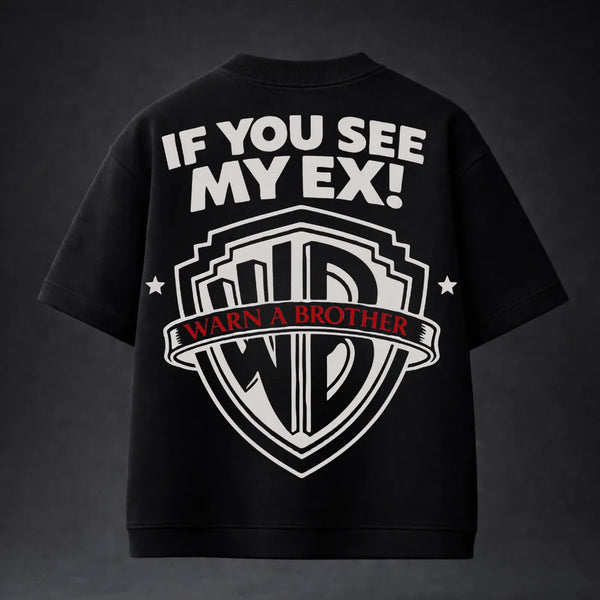 Warn A Brother Oversized Terry Black T-Shirt