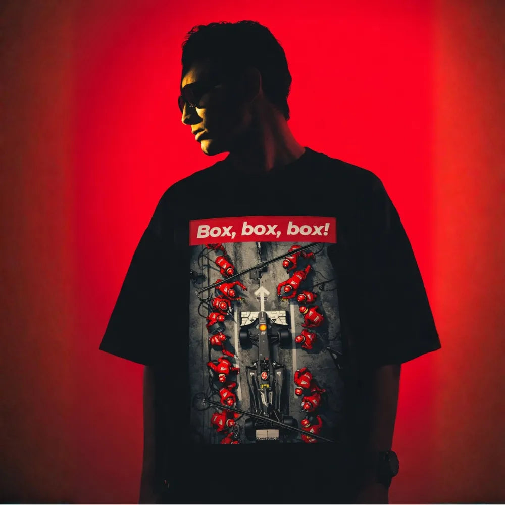 BOX BOX BOX F1 Terry Oversized Black T-shirt