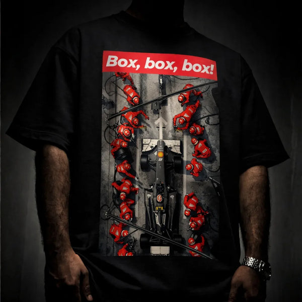 BOX BOX BOX F1 Terry Oversized Black T-shirt