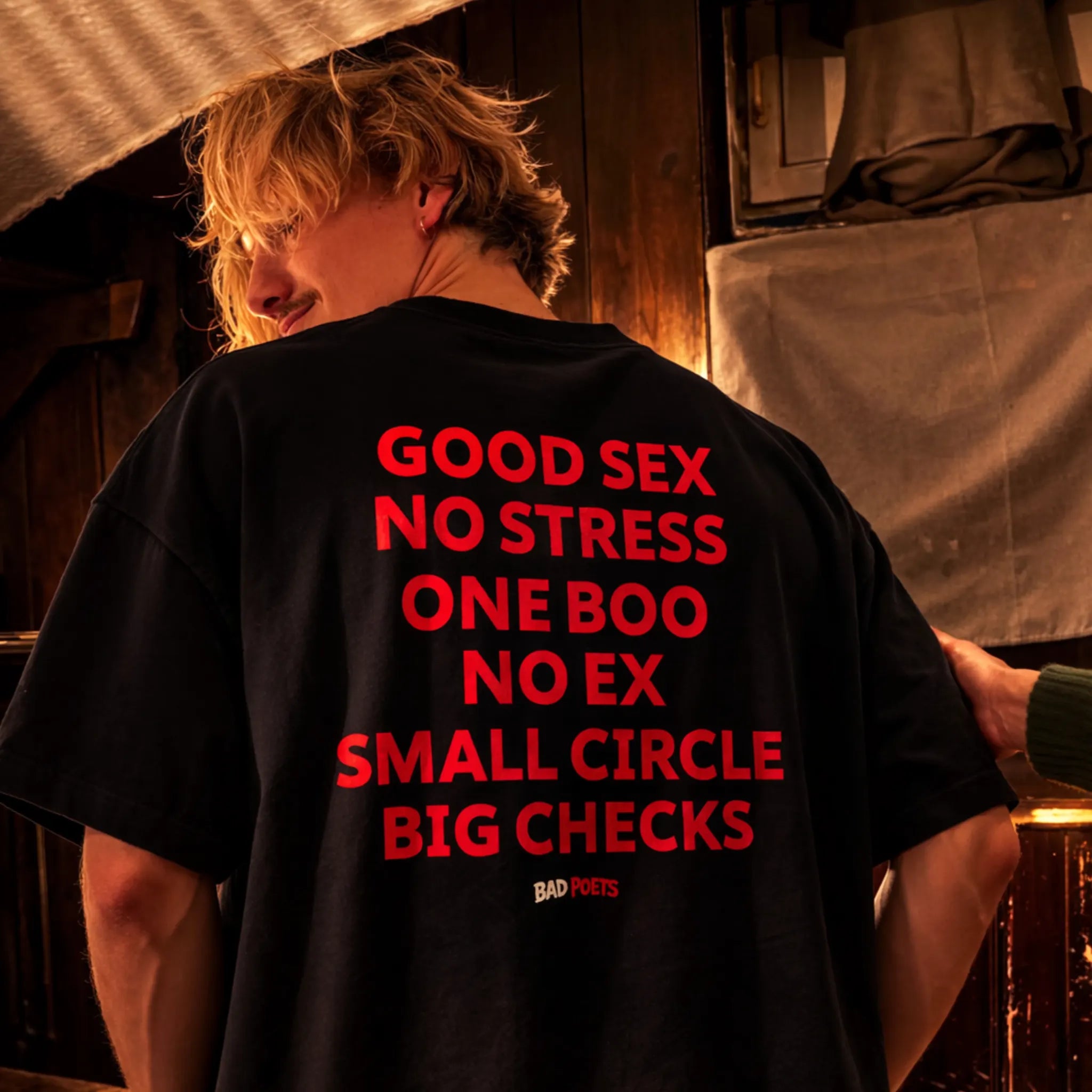 Good Sex No Stress Oversized Terry Black T-Shirt