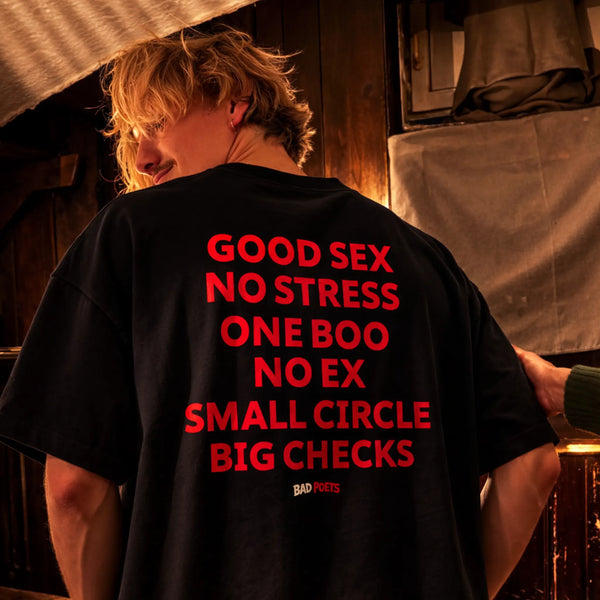 Good Sex No Stress Oversized Terry Black T-Shirt