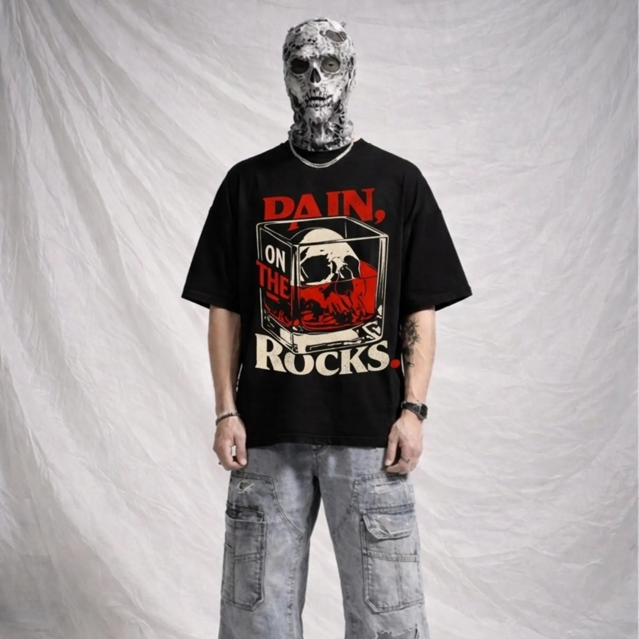 Pain on the Rocks Oversized Terry Black T-Shirt