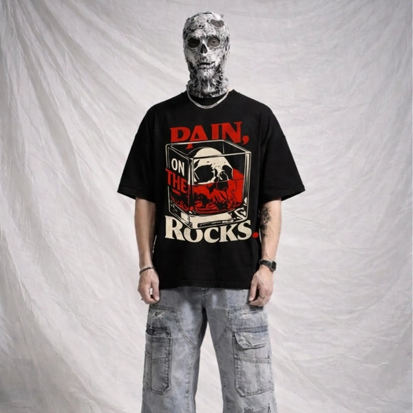 Pain on the Rocks Oversized Terry Black T-Shirt