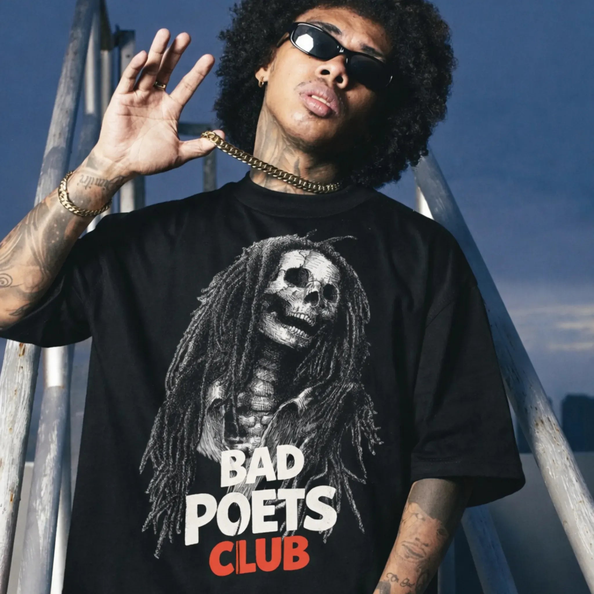 Bad Poets Club Marley Oversized Terry Black T-Shirt