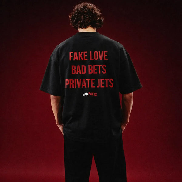 Fake Love Bad Bets Oversized Terry Black T-Shirt