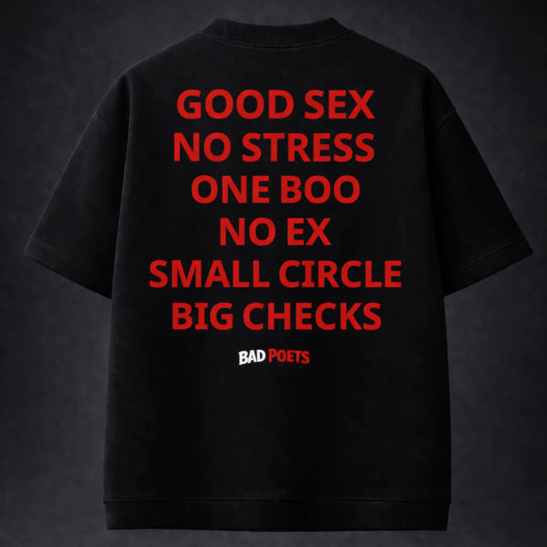 Good Sex No Stress Oversized Terry Black T-Shirt