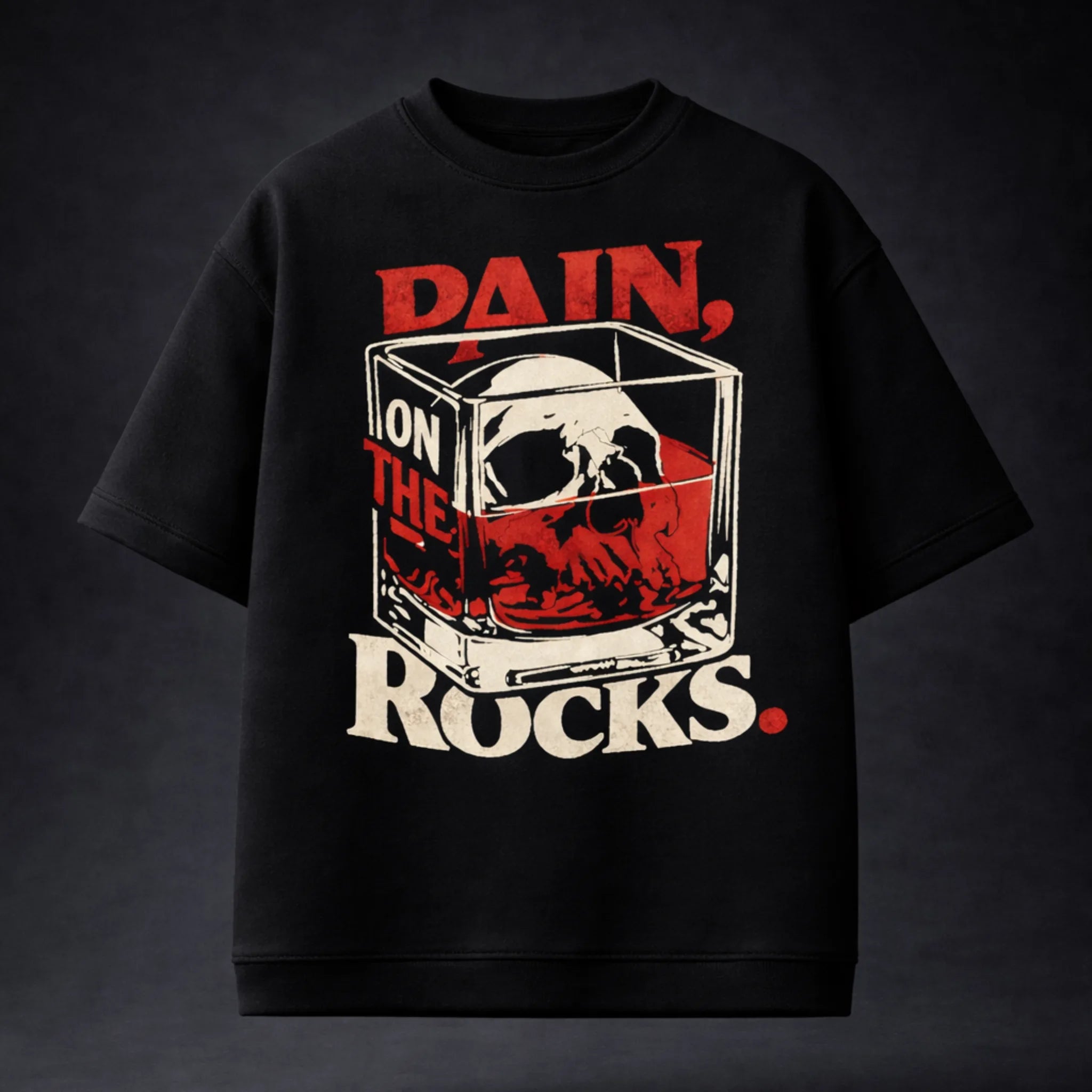 Pain on the Rocks Oversized Terry Black T-Shirt